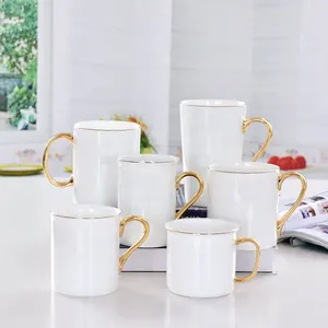 High quality Ceramic coffee mugs Gold rim Bone China Mugs with Golden Handle for drinking water coffee tea
