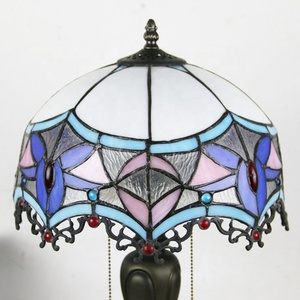 LongHuiJing Mediterranean Tiffany Style Stained Glass Lampshade Desk Lights Blue White Baroque Style <b>Table</b> <b>Lamps</b> - Product Image 5