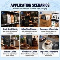 Sacs en plastique personnalisés pour poudre de café, emballages transparents refermables avec fermeture éclair, pochettes à fond plat pour grains de café avec valve