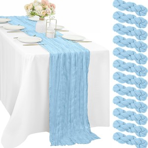 Chemin de table personnalisé en <span class=keywords><strong>gaze</strong></span> de polyester bleu ciel rustique, écologique, pour la maison, les réceptions de mariage et les fêtes de Noël - Product Image 1
