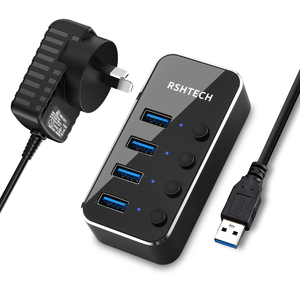 RSHTECH Aluminium 4 Ports 5Gbps <span class=keywords><strong>USB</strong></span> 3.0 Splitter Expander Individuel ON/OFF Switch Gaming <span class=keywords><strong>USB</strong></span> Hub pour PC Portable Xbox PS4 - Product Image 6
