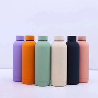 Bouteille d'eau isotherme personnalisée en acier inoxydable pour filles, grande et fine, 500 ml, avec revêtement en caoutchouc et logo personnalisé, pour boissons chaudes et froides
