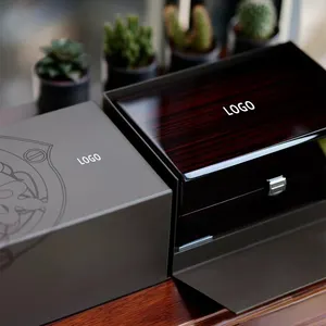 Caja de embalaje de reloj Cajas de almacenamiento de reloj de lujo de cuero Almacenamiento de logotipo personalizado Caja de reloj de lujo de madera para hombre