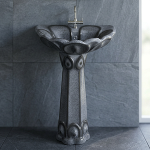 Matt Black <b>Rustic</b> Ceramic Rectangular Pedestal Wash Basin with Drainer 12L Modern <b>Bathroom</b> Sink - Product Image 6