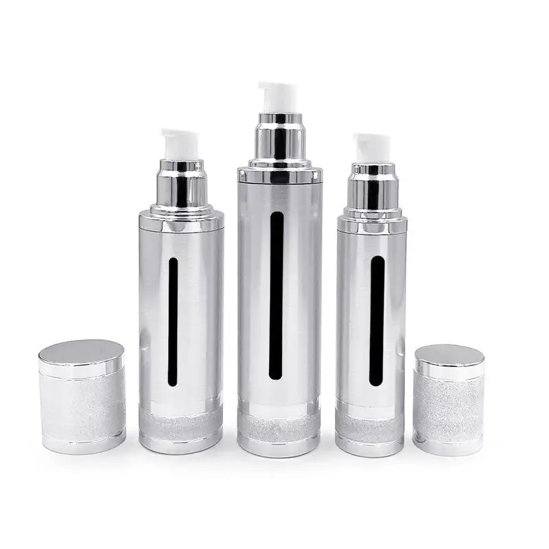 Botol Penyemprot Pompa Losion Pengap Kosmetik Perak Isi Ulang 15Ml 20Ml 30Ml Mewah untuk Perawatan Kulit