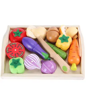 DIY लकड़ी सब्जी काटने खाना पकाने खिलौना जल्दी शैक्षिक खेल घर लड़कियों खिलौने सेट बच्चों फर्नीचर सेट रसोई खिलौने