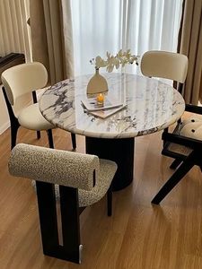 Pháp <span class=keywords><strong>Composite</strong></span> căn hộ nhỏ rắn gỗ ánh sáng sang trọng đơn giản thời Trung cổ đá đen bàn đá cẩm thạch bàn tròn - Product Image 3