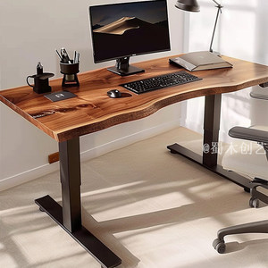 <span class=keywords><strong>Bureau</strong></span> debout électrique à hauteur réglable |   <span class=keywords><strong>Bureau</strong></span> d'ordinateur en bois massif avec bord naturel pour le jeu et le télétravail - Product Image 5