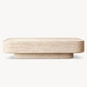 Mesa de centro de piedra moderna RH VITOLO con base esculpida superior de travertino tallado, duradera para sala de estar, hogar, oficina y hotel - Product Image 5