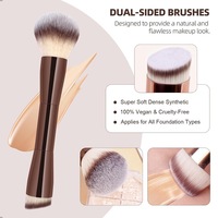 Ensemble de 5 pinceaux de maquillage de luxe marron à double embout en poils synthétiques avec manche métallique pour le visage, fond de teint, poudre et illuminateur, sans perte de poils