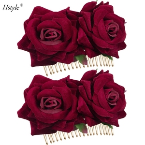 Paquete de 2 pinzas para el pelo de <span class=keywords><strong>rosa</strong></span> roja para mujer, accesorios para el cabello de flor <span class=keywords><strong>rosa</strong></span>, Clip para el pelo de boda, <span class=keywords><strong>Flamenco</strong></span>, bailarina, HS1007 - Product Image 5
