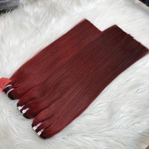 High Quality Raw Vietnamese Weft Hair Bundle <b>Black</b> <b>One</b> Donor Bone Straight with Jerry Curl Style for <b>Black</b> Women Red Color - Product Image 3