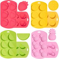 Moule en silicone à 6 cavités en forme de fruits (ananas, citron, pastèque, fraise) pour chocolat et bonbons, lot de 4