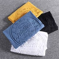 Camisetas de Cuello Redondo de Algodón para Hombre, Personalizadas OEM, Lisas, de Manga Corta, con Logotipo en Relieve, Ajuste Holgado de Punto