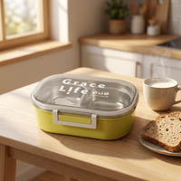Boîte à lunch bento rectangulaire en acier inoxydable 304 pour enfants, hermétique, portable, pour conserver les aliments frais