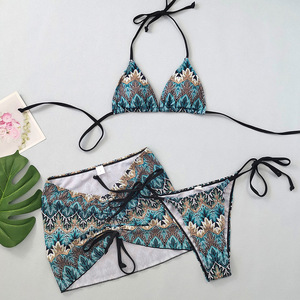 Conjunto de Bikini Étnico de 3 Piezas para Mujer, Verano 2025, Top Halter con Lazos Laterales, Traje de Baño Triangular con Falda, Spandex/Nailon, Antibacteriano y Transpirable - Product Image 6
