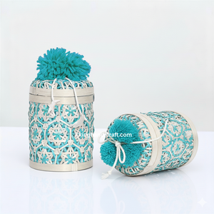 Boîte de rangement ronde multifonctionnelle en bambou moderne, écologique, faite à la main, avec couvercle pour le Ramadan et l'Aïd |   Panier décoratif pour cadeaux de luxe - Product Image 5