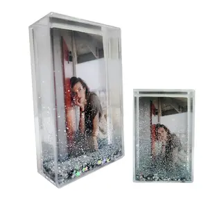Yüksek kalite 2*3 inç moda Instax Glitter reçine akrilik fotoğraf çerçevesi hızlı kar Qicksand hediye fotoğraf çerçevesi plastik yapılmış