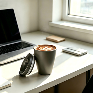 Vaso Ecológico Reutilizable de 300 ml con Doble Pared, Tapa Abatible a Prueba de Fugas, Taza de Café Portátil para Oficina, Aire Libre y Picnic - Product Image 2
