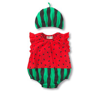 Baby Bodysuit Hut Sommer Baby Boy Mädchen Wassermelone Erdbeer Marienkäfer Jumps uit Baumwolle Kleinkind Kleinkind Kostüme ärmel los
