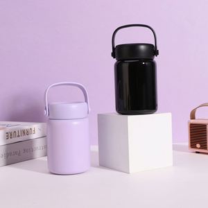 Bocal alimentaire isotherme en acier inoxydable avec logo personnalisé, anti-fuite, à large ouverture, avec poignée de transport et cuillère - Product Image 3