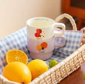 Wholesale New Design <b>Stackable</b> Ceramic Coffee <b>Mug</b> Customizable Fruit Pattern & Logo Macaron Color Cup for Gift Bulk Purchase - Product Image 2