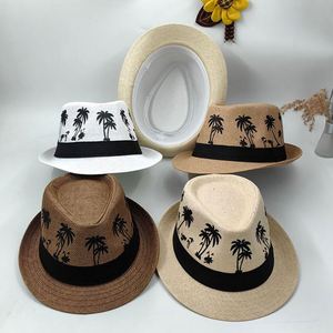 Wholesale Summer Women Weave Straw <b>Hat</b> Wide Brim Mens Fedora <b>Hat</b> with Pattern - Product Image 6