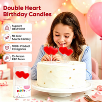 Bougies d'anniversaire rouges en forme de double cœur, en cire de paraffine, avec supports, pour décorations de gâteaux de mariage et d'anniversaire