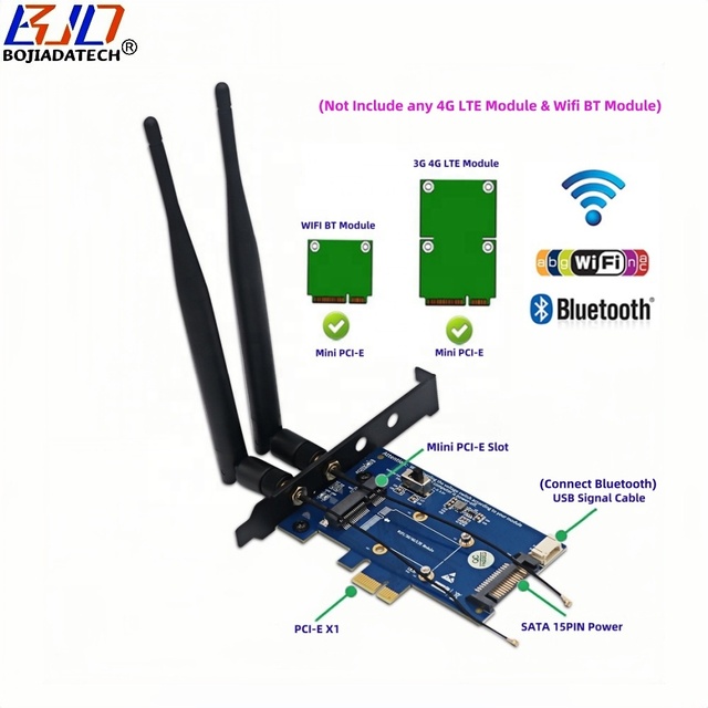 PCI Express 1X to Mini PCI-E MPCIe Wireless Modem Adapter 1 SIM Card Holder  2 Antennas for 4G 3G LTE WWANWifi BT Module