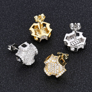 Premium S925 Sterling Silver VVS1 Moissanite Diamond Iced Out Rhombus Cluster Stud <b>Earrings</b> Geometric Aura Ear <b>Bling</b> Men Women - Product Image 2