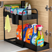 Étagère de Rangement en Plastique à 2 Niveaux pour Cuisine et Salle de Bain, Organisateur Sous Évier avec Panier