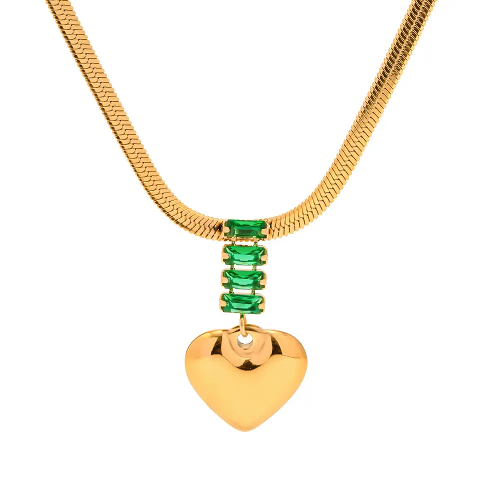 HOT Selling Malachite Green Zircon Stones Jewelry Wholesale Price PVD Gold Stainless Steel Necklace Love Heart Pendant Necklace