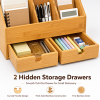 Organisateur de bureau multi-sections en bambou naturel de qualité supérieure, porte-documents, rangement pour documents, avec 2 tiroirs pour une utilisation sur le bureau