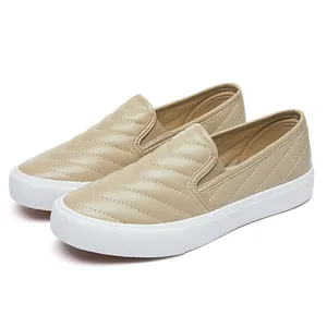 Wholesale Xustom Logo Ladies Soft Leather Embroidered Wedge Heel Slip On Flats Casual Shoes For Women New Style