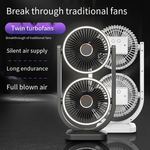 Portable Solar Rechargeable Dual <b>Head</b> Desk <b>Fan</b> With Light 5-Speed Mechanical Control for Home & Outdoor Use Plastic Desktop <b>Fan</b> - Product Image 5