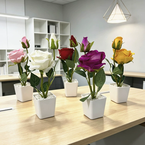Bonsái Artificial de Dos Rosas con Perlas en Maceta, Flor Artificial Realista Hecha a Mano para Regalo del Día de San Valentín, Decoración para Cena a la Luz de las Velas - Product Image 1