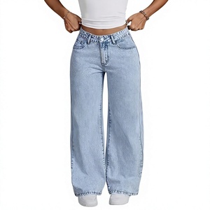 Pantalones Vaqueros de Mujer Personalizados de Cintura Alta y Pierna Ancha, Ajuste Holgado, Largura al Tobillo, Algodón Lavado, Estilo Casual de Primavera - Product Image 6