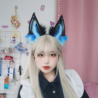 E0077 Bandeau réaliste à oreilles de loup Bandeau à oreilles d'animal en peluche Serre-tête à oreilles de renard bleu Aurora fait à la main Accessoire Cosplay
