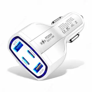 premium tragbares 38w 53w QC3.0 3 in 1 12v auto-usb c ladegerät adapter schnelles laden typ c multi 3 usb port autoladegerät mit kabel