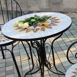 Set da Tre Pezzi per Balcone in Stile Europeo: Tavolo e Sedie in Ferro Battuto con <span class=keywords><strong>Mosaico</strong></span> - Product Image 5
