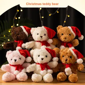 圣诞礼物批发圣诞老人帽子熊定制圣诞泰迪熊公仔毛绒玩具顶帽泰迪熊公仔