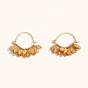 Dingran Haute Qualité À La Mode Femmes Bijoux <span class=keywords><strong>Gola</strong></span> Plaqué Bijoux En Acier Inoxydable Martelé Roun Boucles D'oreilles - Product Image 1