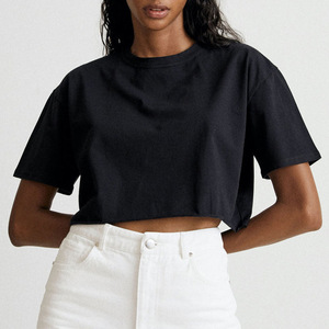 Custom Cotton Oversize Blank Plain White Lose Fitting Crop Top Shirt Athletic Spandex Y2K Baby pink Gym Cropped Tee Tshirt Women - Product Image 3