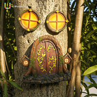 Ornement de jardin en résine pour fenêtre de porte féerique, mini maison d'elfe avec jardin, décoration murale extérieure pour arbre, art paysager, cadeau