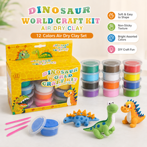 Kit d'argile à modeler à l'air libre Dinosaure en gros, 12 couleurs, ensemble d'argile à modeler DIY, jouet éducatif OEM pour enfants, boîte cadeau - Product Image 1