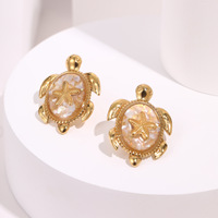Pendientes de Acero Inoxidable con Baño de Oro al Vacío, Diseño de Tortuga Marina y Estrella de Mar, Joyería Náutica de Moda para Mujer, Ideales para la Playa y Fiestas