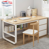 Bureau d'écriture moderne et simple en bois pour la maison, table d'ordinateur en fer avec tiroir pour petites surfaces de chambre