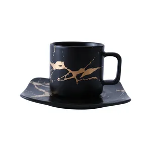 Farb glasur Tasse und Untertasse mit goldenem Marmor Design 100cc und 200cc Tee tasse und Teese rvice türkische Kaffeetasse