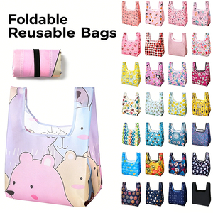 Custom Brand Logo Foldable Polyester Vest Style Shopping <b>Bag</b>, Washable Eco Tote For Market Supermarket Daily Grocery Use - Product Image 6