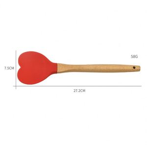 Spatule en bois et silicone en forme de cœur, personnalisable avec logo, pour cuisine, sans BPA, pour beurre, gâteau, pizza, pâtisserie, pâte - Product Image 2